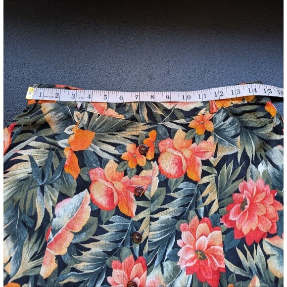 Conrad C. Vintage Skirt Floral Rayon Button Front Crinkle Midi Vacation Size 14 - Picture 3 of 10